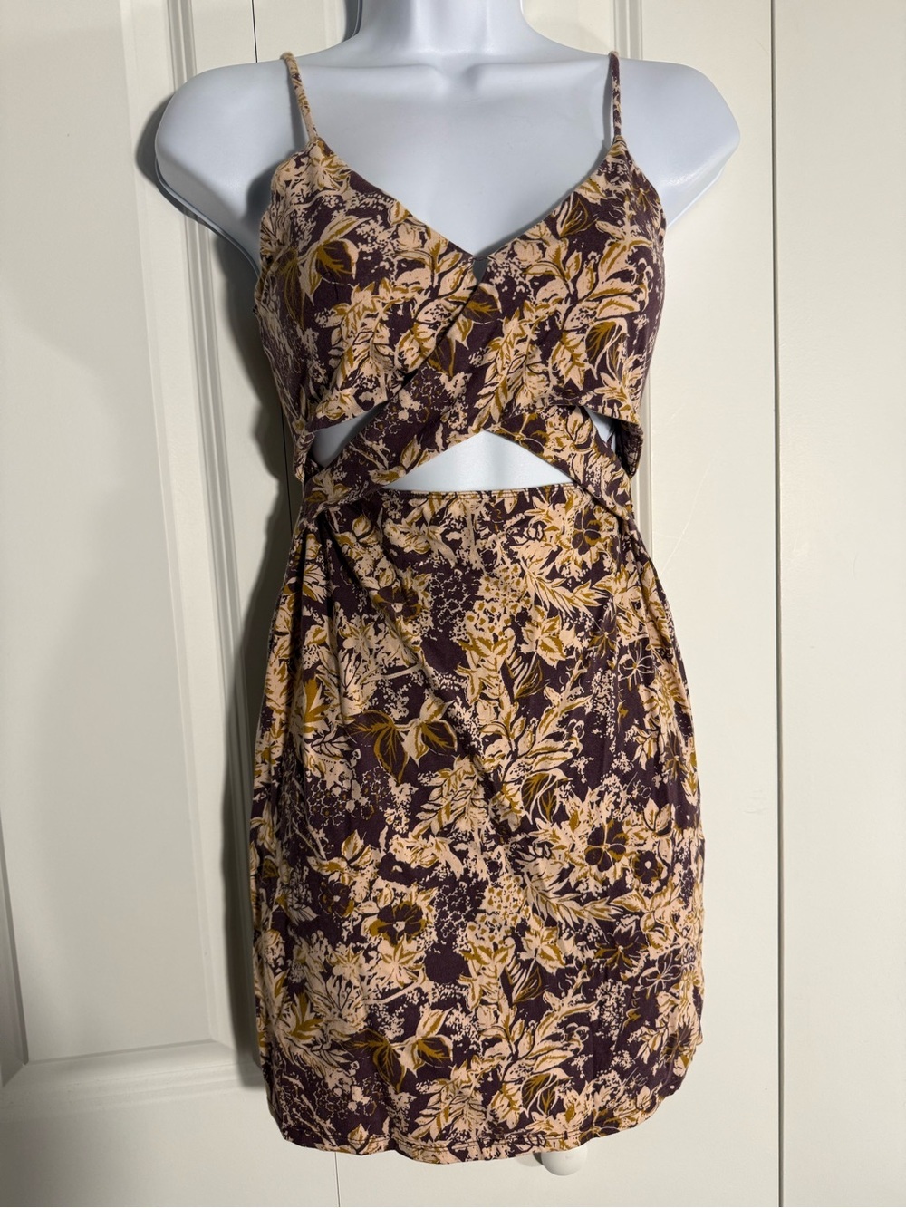 Free People Floral Cutout Mini Dress in Mauve & Cream